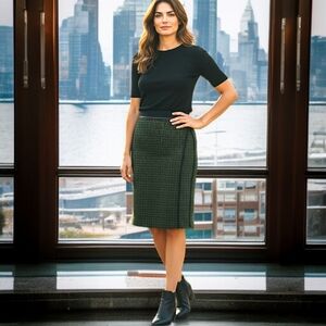 Genny Green Plaid Wool Skirt Sz Lrg Raw Hem Office Siren Corpcore Career Italian